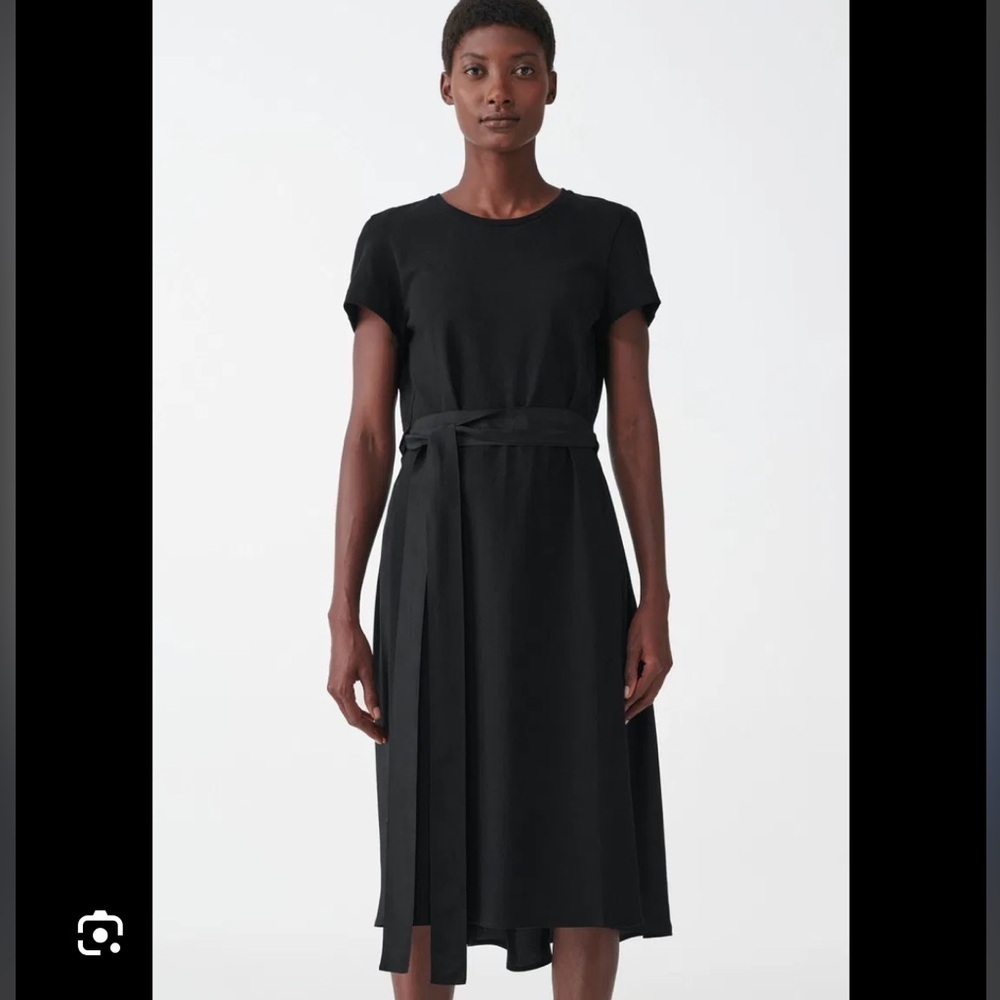 COS Black Drawstring Mulberry Silk Cotton Dress Size medium